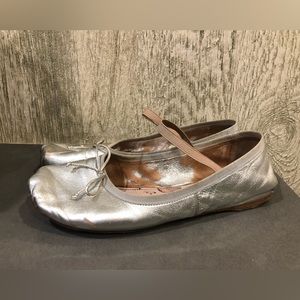 MIU MIU // Metallic Silver Leather Ballerina Flat - Sz 8.5